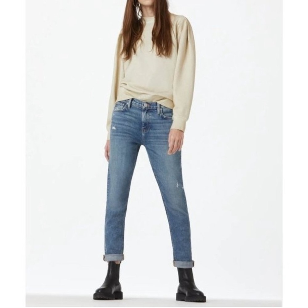 NEW • Hudson Jeans • Women’s Lana Boyfriend Jeans with Rolled Hem Distressed Blu